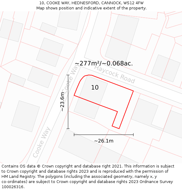 10, COOKE WAY, HEDNESFORD, CANNOCK, WS12 4FW: Plot and title map