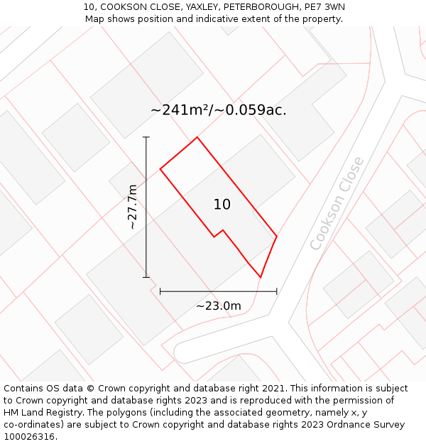 10, COOKSON CLOSE, YAXLEY, PETERBOROUGH, PE7 3WN: Plot and title map