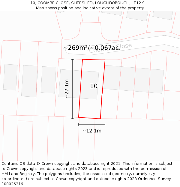 10, COOMBE CLOSE, SHEPSHED, LOUGHBOROUGH, LE12 9HH: Plot and title map