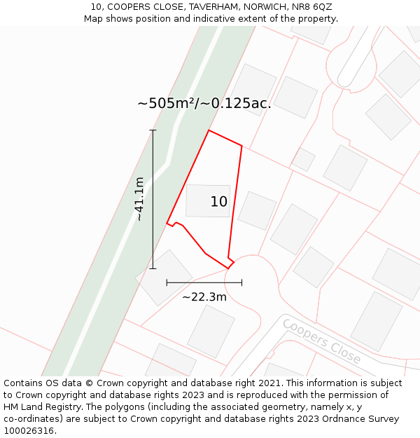 10, COOPERS CLOSE, TAVERHAM, NORWICH, NR8 6QZ: Plot and title map