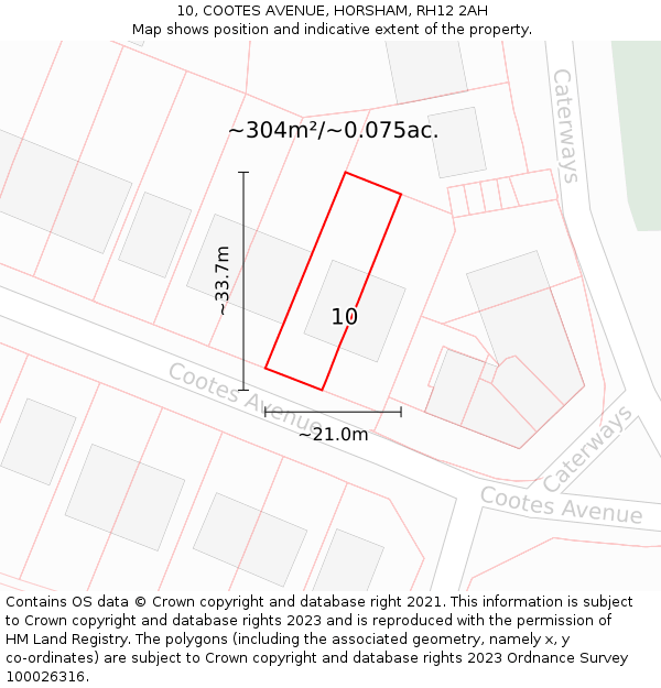 10, COOTES AVENUE, HORSHAM, RH12 2AH: Plot and title map