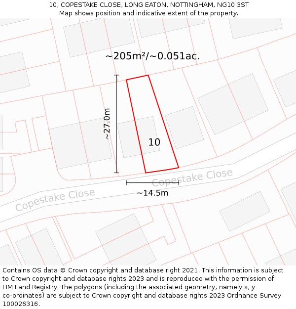 10, COPESTAKE CLOSE, LONG EATON, NOTTINGHAM, NG10 3ST: Plot and title map