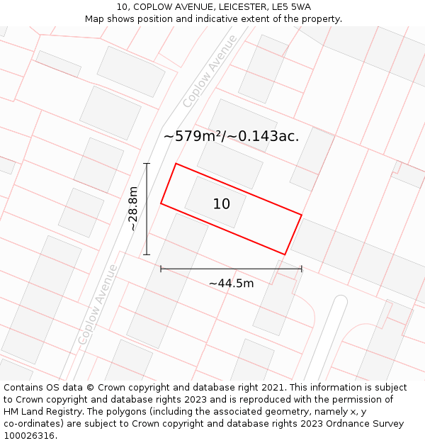 10, COPLOW AVENUE, LEICESTER, LE5 5WA: Plot and title map