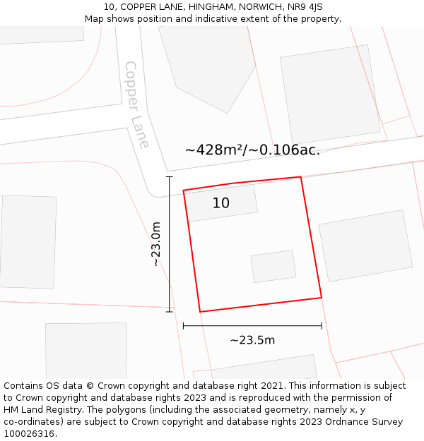 10, COPPER LANE, HINGHAM, NORWICH, NR9 4JS: Plot and title map