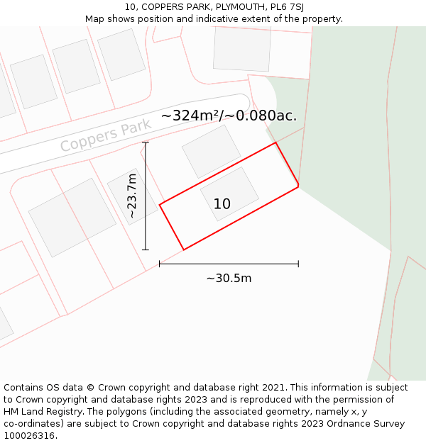 10, COPPERS PARK, PLYMOUTH, PL6 7SJ: Plot and title map