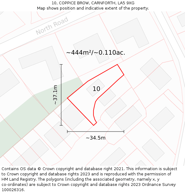 10, COPPICE BROW, CARNFORTH, LA5 9XG: Plot and title map