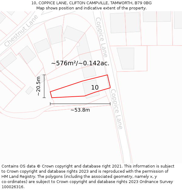 10, COPPICE LANE, CLIFTON CAMPVILLE, TAMWORTH, B79 0BG: Plot and title map