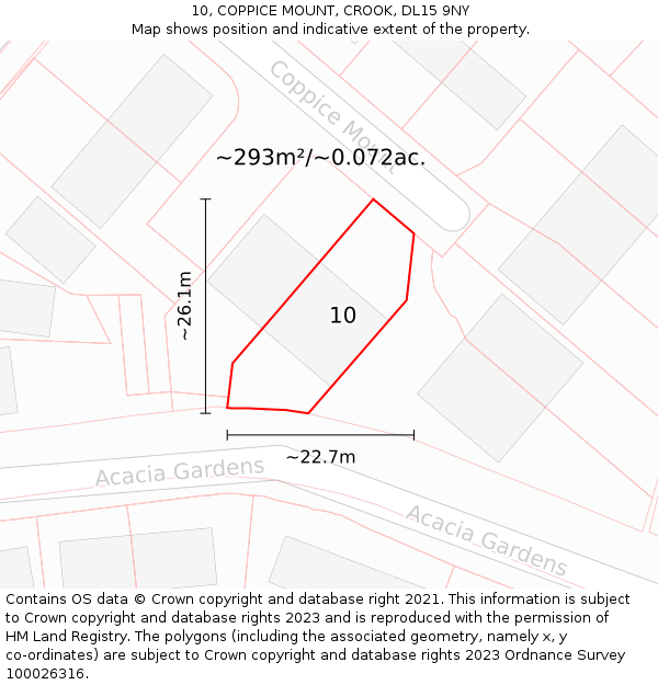 10, COPPICE MOUNT, CROOK, DL15 9NY: Plot and title map