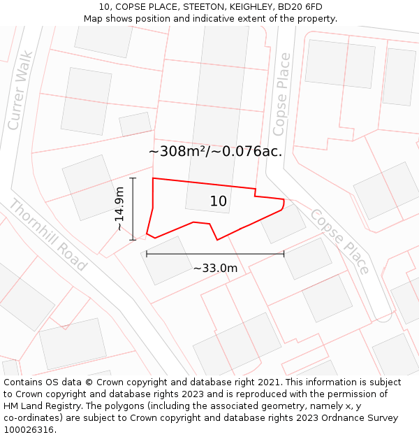 10, COPSE PLACE, STEETON, KEIGHLEY, BD20 6FD: Plot and title map