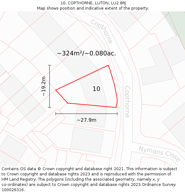 10, COPTHORNE, LUTON, LU2 8RJ: Plot and title map