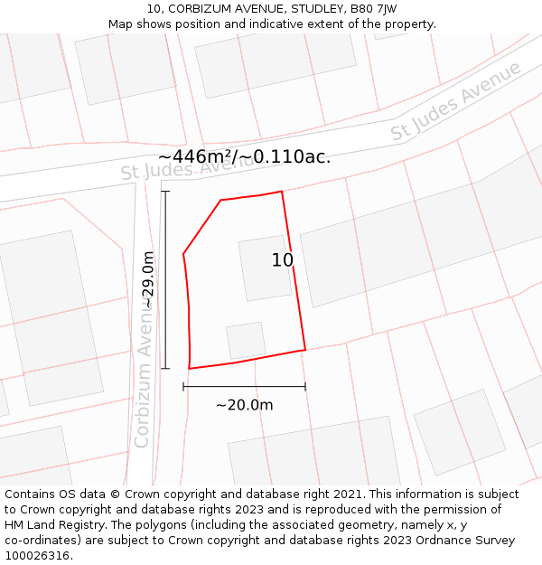 10, CORBIZUM AVENUE, STUDLEY, B80 7JW: Plot and title map