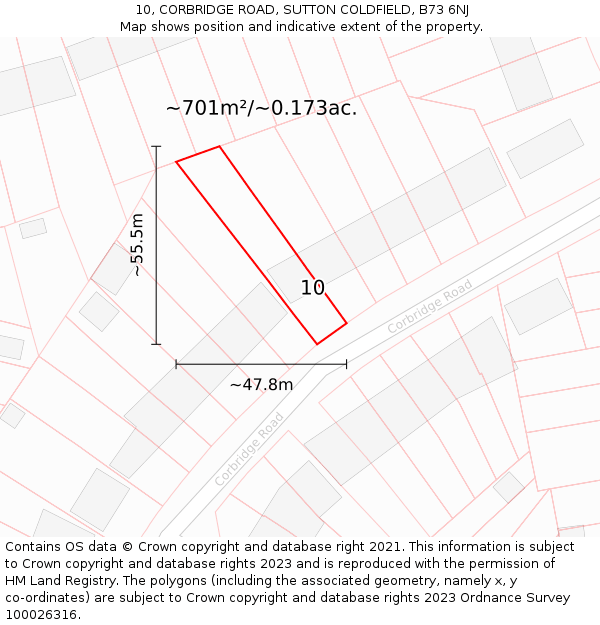 10, CORBRIDGE ROAD, SUTTON COLDFIELD, B73 6NJ: Plot and title map