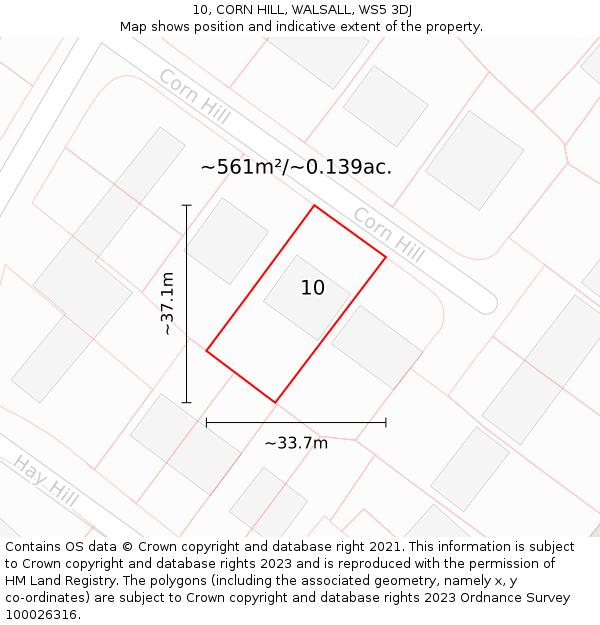 10, CORN HILL, WALSALL, WS5 3DJ: Plot and title map