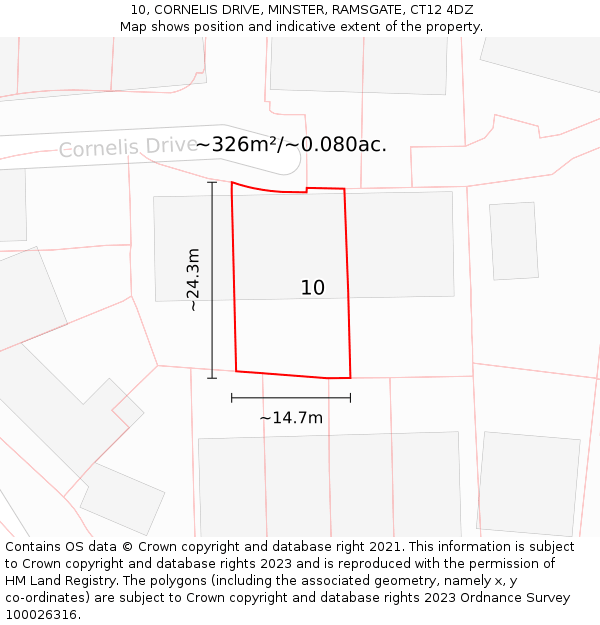 10, CORNELIS DRIVE, MINSTER, RAMSGATE, CT12 4DZ: Plot and title map