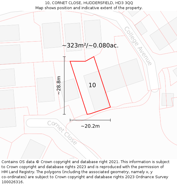 10, CORNET CLOSE, HUDDERSFIELD, HD3 3QQ: Plot and title map