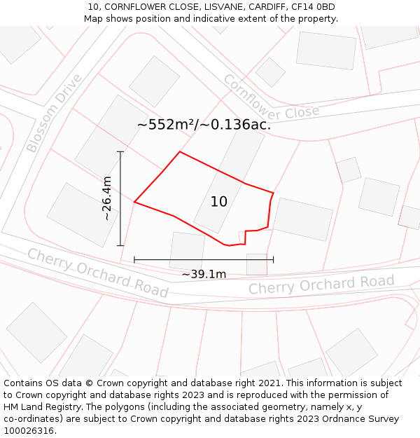 10, CORNFLOWER CLOSE, LISVANE, CARDIFF, CF14 0BD: Plot and title map