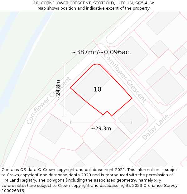 10, CORNFLOWER CRESCENT, STOTFOLD, HITCHIN, SG5 4HW: Plot and title map