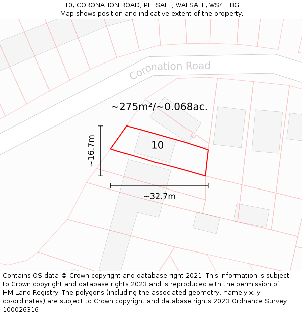 10, CORONATION ROAD, PELSALL, WALSALL, WS4 1BG: Plot and title map