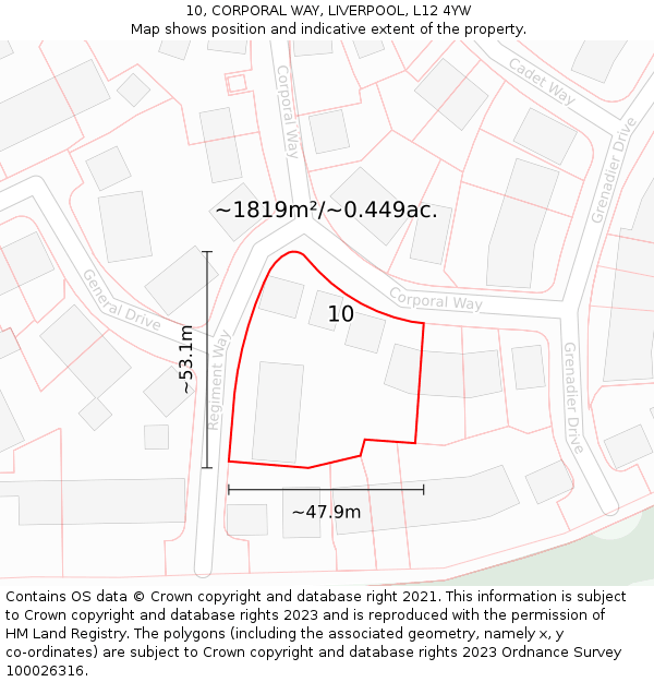 10, CORPORAL WAY, LIVERPOOL, L12 4YW: Plot and title map