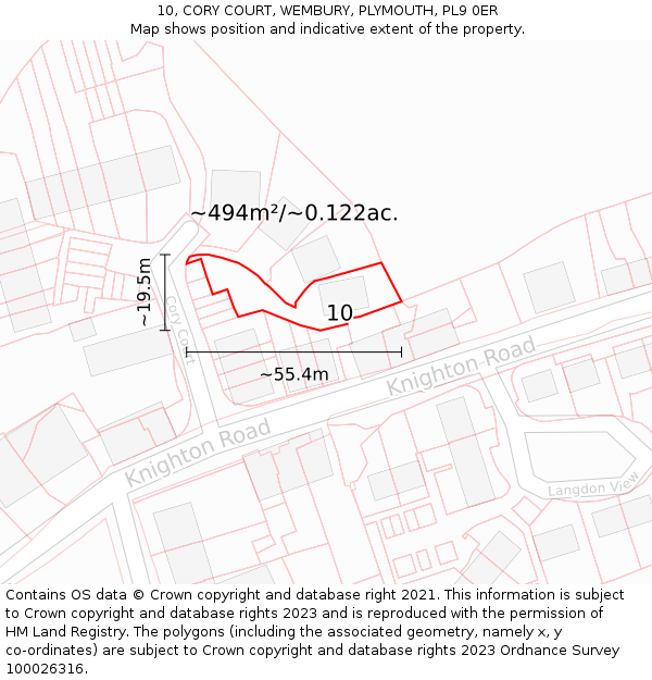 10, CORY COURT, WEMBURY, PLYMOUTH, PL9 0ER: Plot and title map