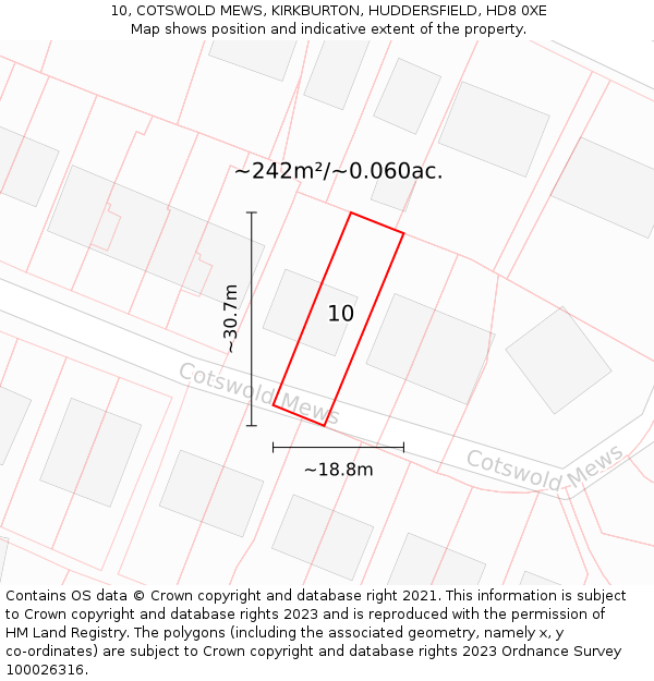 10, COTSWOLD MEWS, KIRKBURTON, HUDDERSFIELD, HD8 0XE: Plot and title map