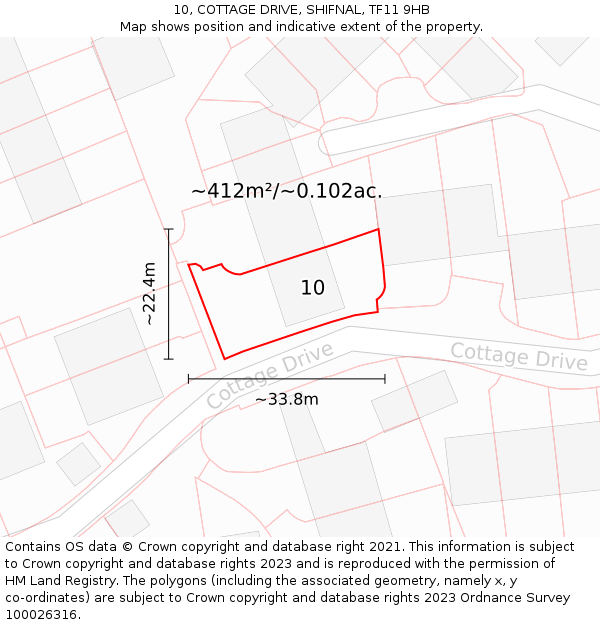 10, COTTAGE DRIVE, SHIFNAL, TF11 9HB: Plot and title map