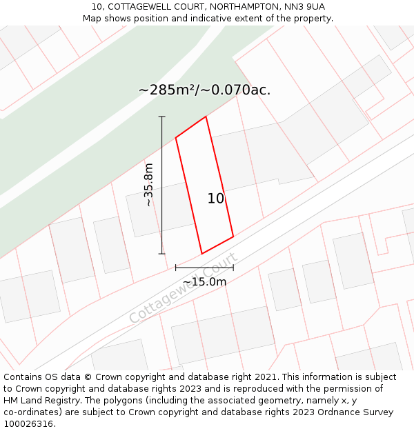 10, COTTAGEWELL COURT, NORTHAMPTON, NN3 9UA: Plot and title map