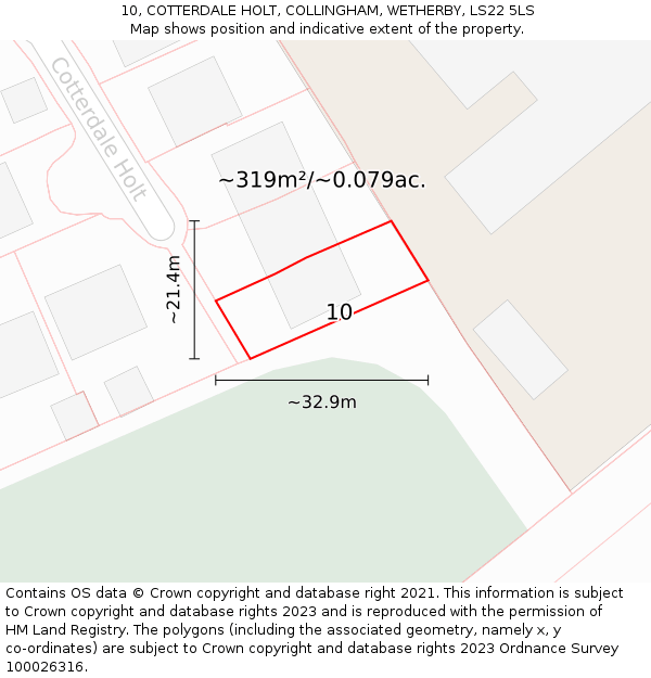 10, COTTERDALE HOLT, COLLINGHAM, WETHERBY, LS22 5LS: Plot and title map