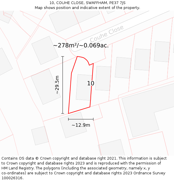 10, COUHE CLOSE, SWAFFHAM, PE37 7JS: Plot and title map