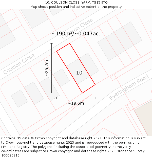 10, COULSON CLOSE, YARM, TS15 9TQ: Plot and title map