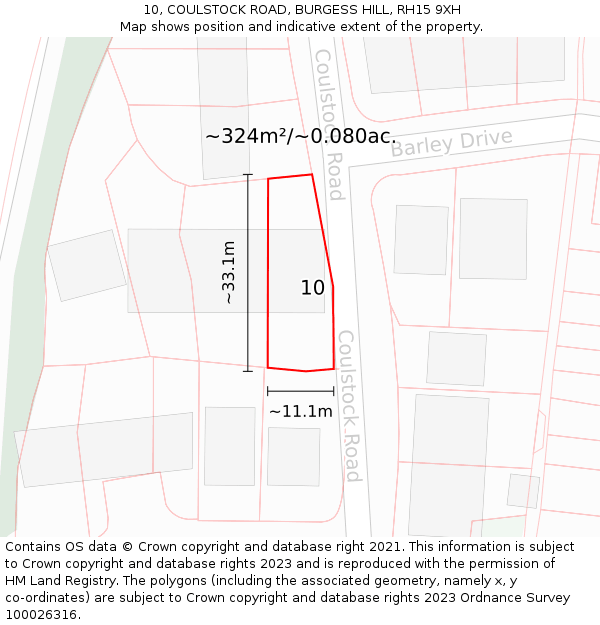 10, COULSTOCK ROAD, BURGESS HILL, RH15 9XH: Plot and title map