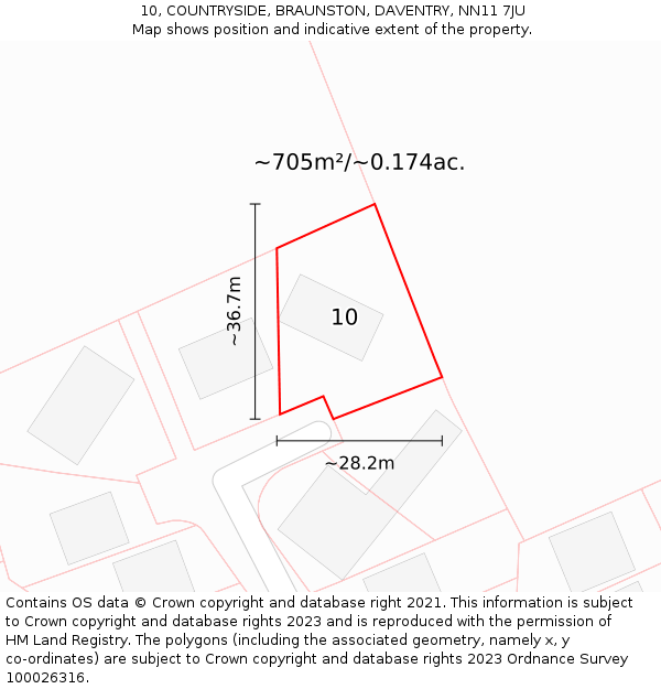 10, COUNTRYSIDE, BRAUNSTON, DAVENTRY, NN11 7JU: Plot and title map