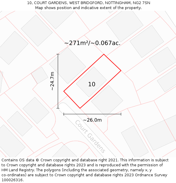 10, COURT GARDENS, WEST BRIDGFORD, NOTTINGHAM, NG2 7SN: Plot and title map