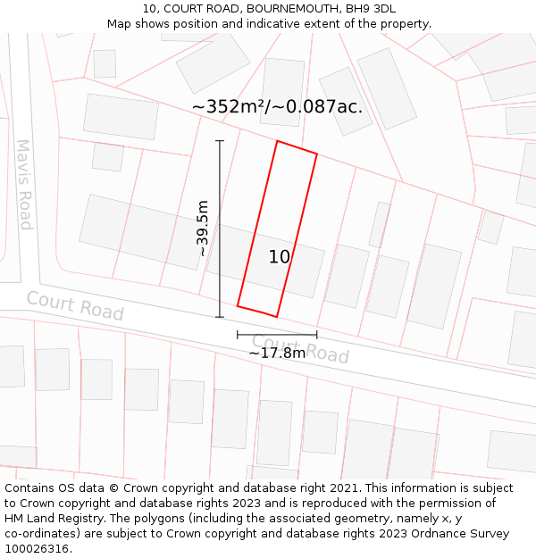 10, COURT ROAD, BOURNEMOUTH, BH9 3DL: Plot and title map