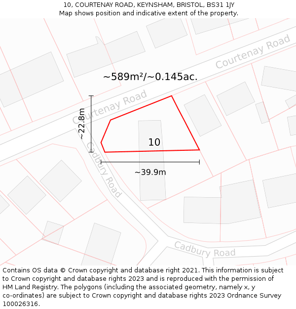 10, COURTENAY ROAD, KEYNSHAM, BRISTOL, BS31 1JY: Plot and title map