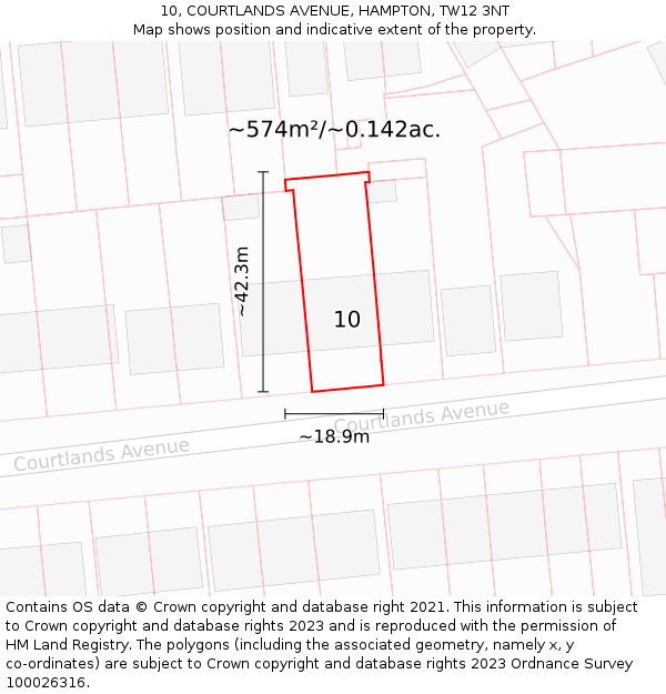 10, COURTLANDS AVENUE, HAMPTON, TW12 3NT: Plot and title map