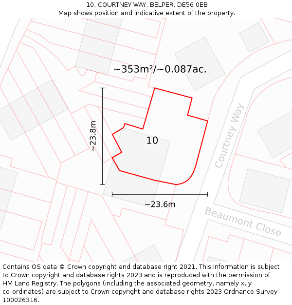 10, COURTNEY WAY, BELPER, DE56 0EB: Plot and title map