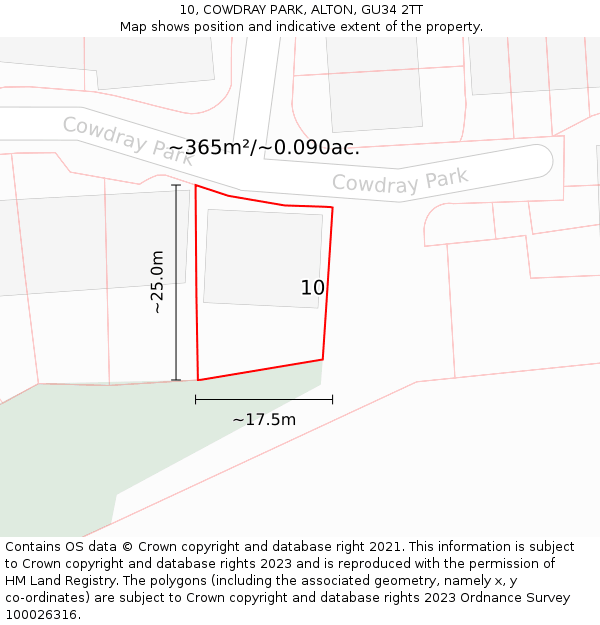 10, COWDRAY PARK, ALTON, GU34 2TT: Plot and title map