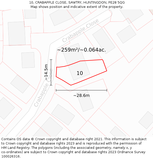 10, CRABAPPLE CLOSE, SAWTRY, HUNTINGDON, PE28 5QG: Plot and title map