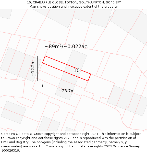 10, CRABAPPLE CLOSE, TOTTON, SOUTHAMPTON, SO40 8FY: Plot and title map