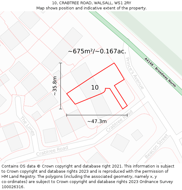 10, CRABTREE ROAD, WALSALL, WS1 2RY: Plot and title map