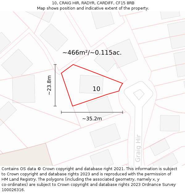 10, CRAIG HIR, RADYR, CARDIFF, CF15 8RB: Plot and title map