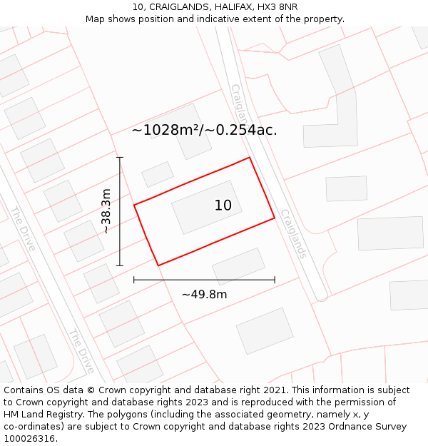 10, CRAIGLANDS, HALIFAX, HX3 8NR: Plot and title map