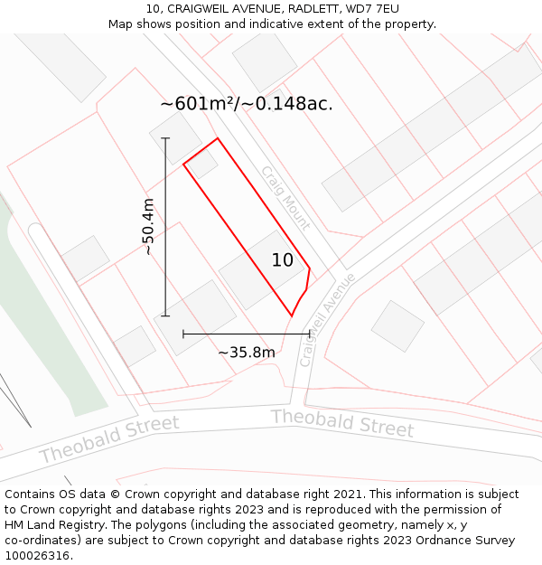 10, CRAIGWEIL AVENUE, RADLETT, WD7 7EU: Plot and title map