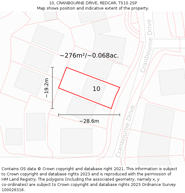 10, CRANBOURNE DRIVE, REDCAR, TS10 2SP: Plot and title map