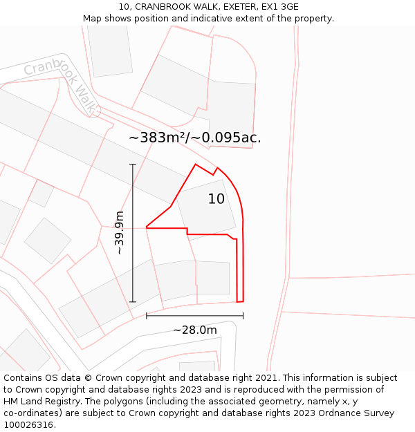 10, CRANBROOK WALK, EXETER, EX1 3GE: Plot and title map