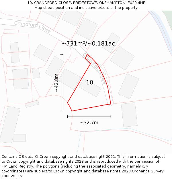 10, CRANDFORD CLOSE, BRIDESTOWE, OKEHAMPTON, EX20 4HB: Plot and title map