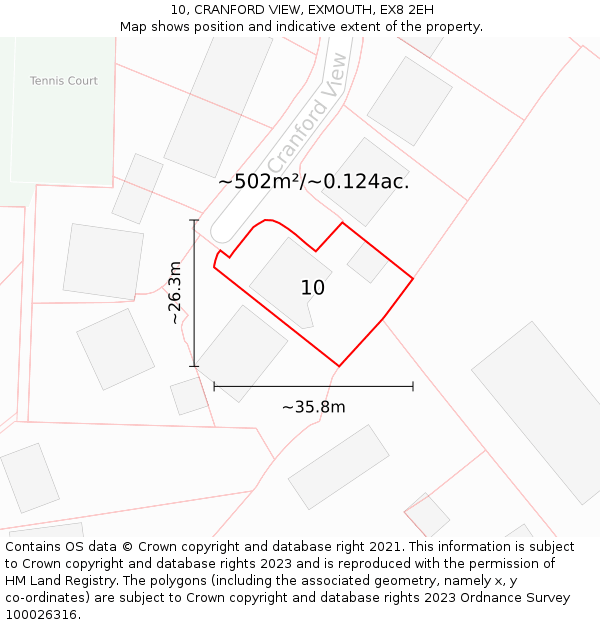 10, CRANFORD VIEW, EXMOUTH, EX8 2EH: Plot and title map