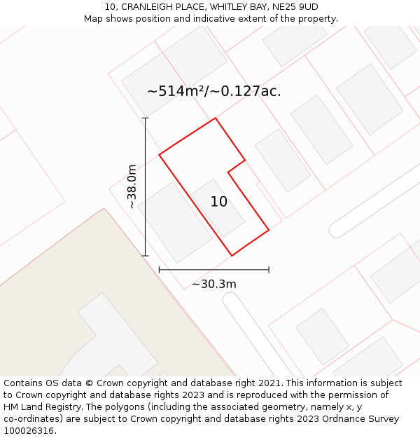 10, CRANLEIGH PLACE, WHITLEY BAY, NE25 9UD: Plot and title map