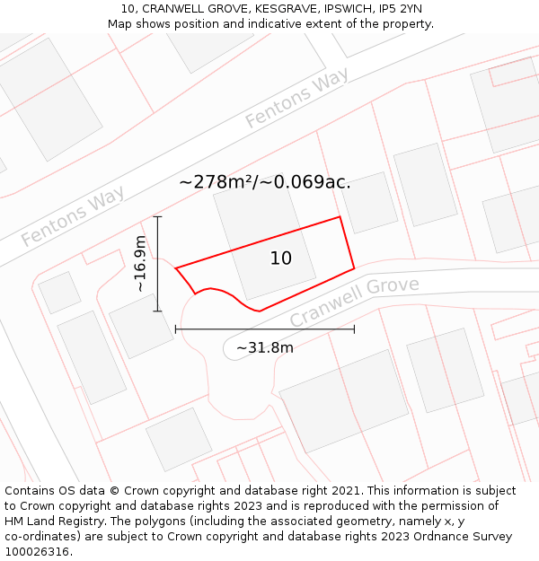 10, CRANWELL GROVE, KESGRAVE, IPSWICH, IP5 2YN: Plot and title map